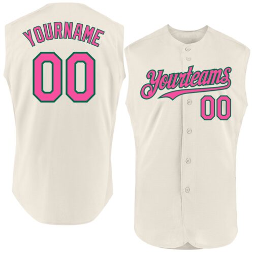 Sleeveless0222 Custom Cream Pink-Kelly Green Authentic Sleeveless Baseball Jersey