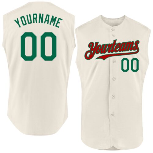 Sleeveless0223 Custom Cream Kelly Green-Red Authentic Sleeveless Baseball Jersey