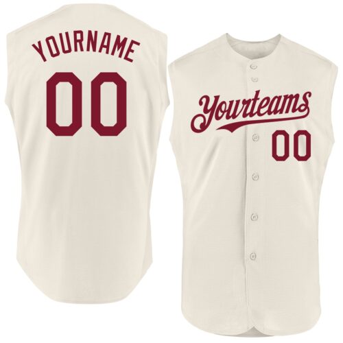 Sleeveless0224 Custom Cream Crimson Authentic Sleeveless Baseball Jersey