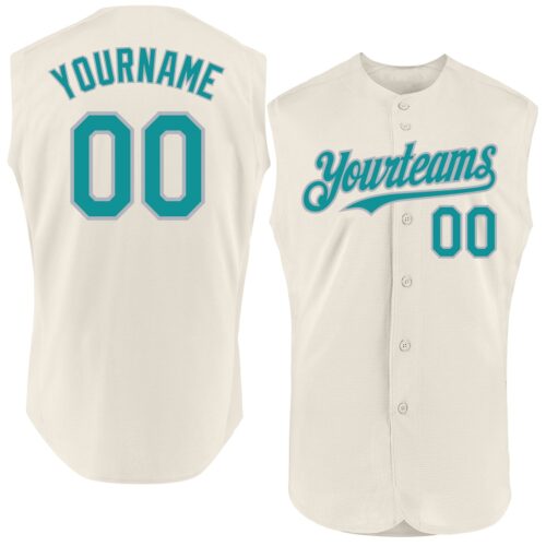 Sleeveless0225 Custom Cream Teal-Gray Authentic Sleeveless Baseball Jersey