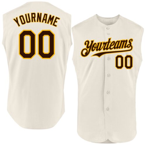 Sleeveless0226 Custom Cream Brown-Gold Authentic Sleeveless Baseball Jersey