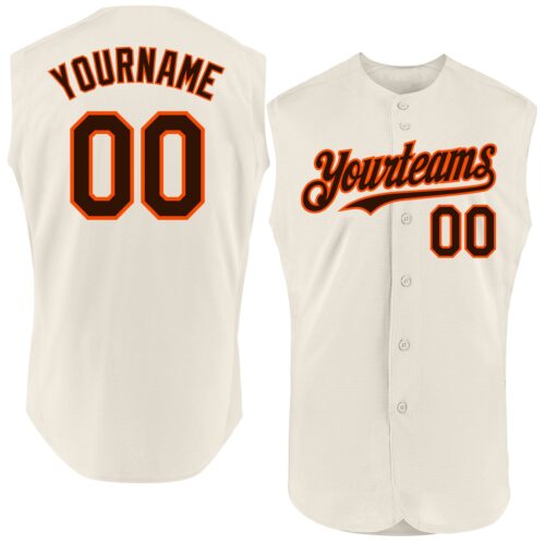 Sleeveless0227 Custom Cream Brown-Orange Authentic Sleeveless Baseball Jersey