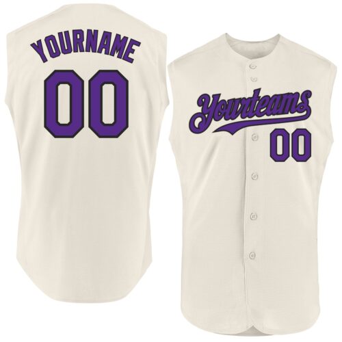 Sleeveless0228 Custom Cream Purple-Black Authentic Sleeveless Baseball Jersey
