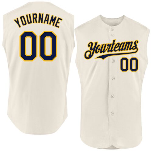 Sleeveless0229 Custom Cream Navy-Gold Authentic Sleeveless Baseball Jersey