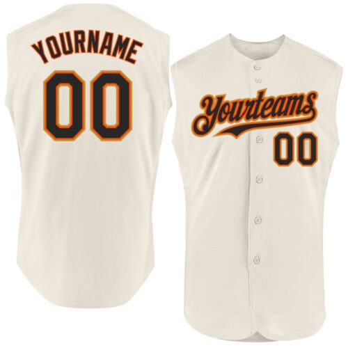 Sleeveless0231 Custom Cream Black Orange-Old Gold Authentic Sleeveless Baseball Jersey