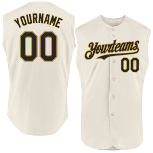 Sleeveless0236 Custom Cream Black-Old Gold Authentic Sleeveless Baseball Jersey