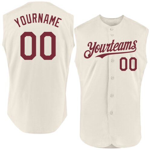 Sleeveless0239 Custom Cream Burgundy Authentic Sleeveless Baseball Jersey