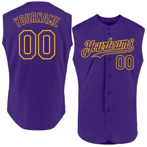 Sleeveless0244 Custom Purple Gold Authentic Sleeveless Baseball Jersey