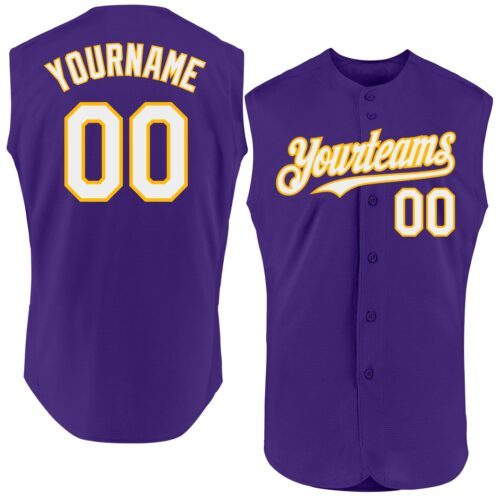 Sleeveless0245 Custom Purple White-Gold Authentic Sleeveless Baseball Jersey