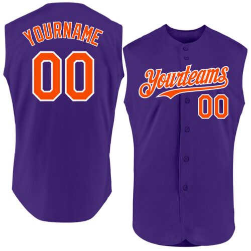 Sleeveless0248 Custom Purple Orange-White Authentic Sleeveless Baseball Jersey