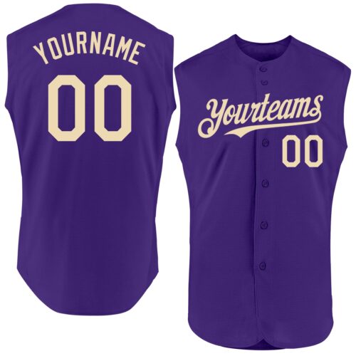 Sleeveless0256 Custom Purple Cream Authentic Sleeveless Baseball Jersey
