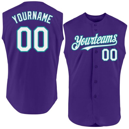 Sleeveless0257 Custom Purple White-Teal Authentic Sleeveless Baseball Jersey