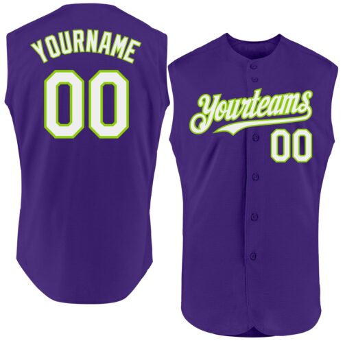 Sleeveless0259 Custom Purple White-Neon Green Authentic Sleeveless Baseball Jersey