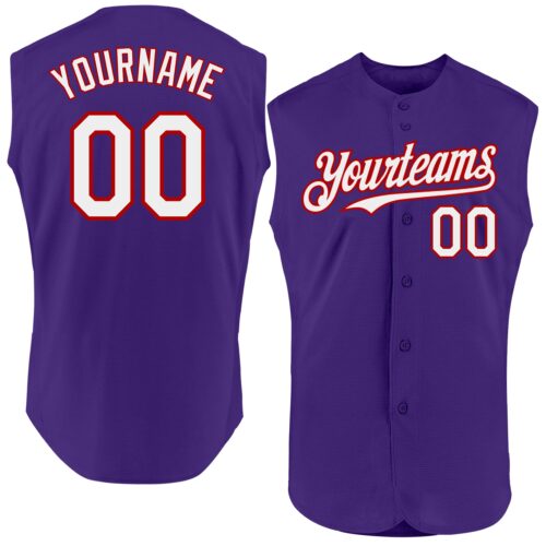 Sleeveless0260 Custom Purple White-Red Authentic Sleeveless Baseball Jersey