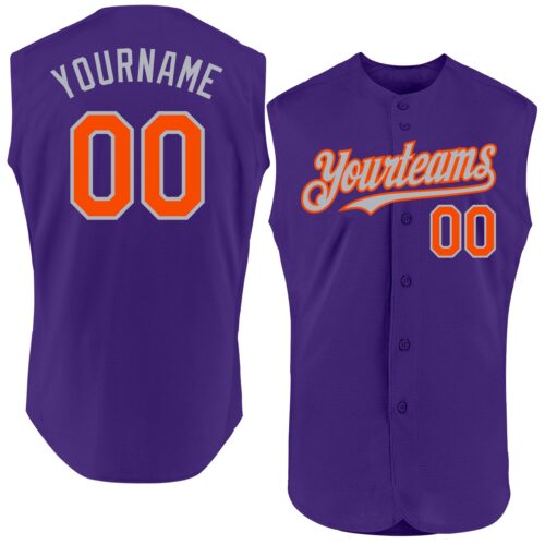 Sleeveless0261 Custom Purple Orange-Gray Authentic Sleeveless Baseball Jersey