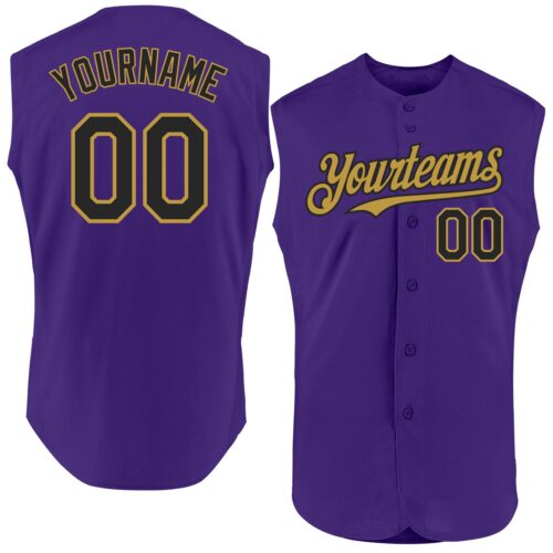 Sleeveless0264 Custom Purple Black-Old Gold Authentic Sleeveless Baseball Jersey