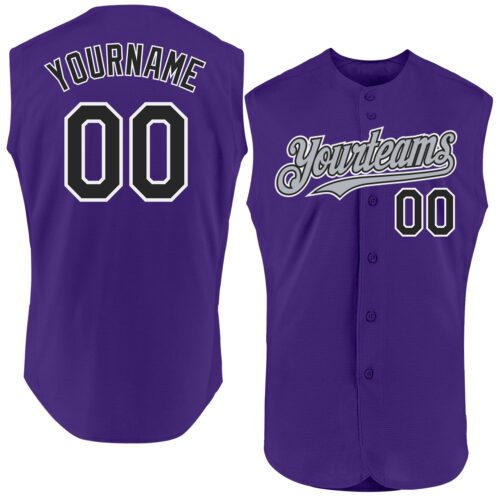 Sleeveless0266 Custom Purple Black-Gray Authentic Sleeveless Baseball Jersey