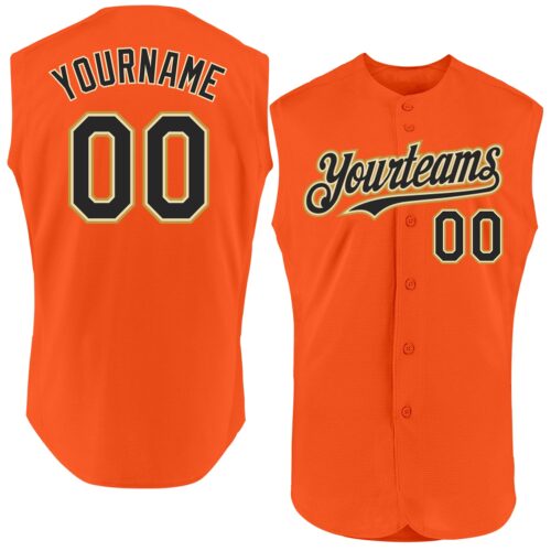 Sleeveless0270 Custom Orange Black Cream-Old Gold Authentic Sleeveless Baseball Jersey