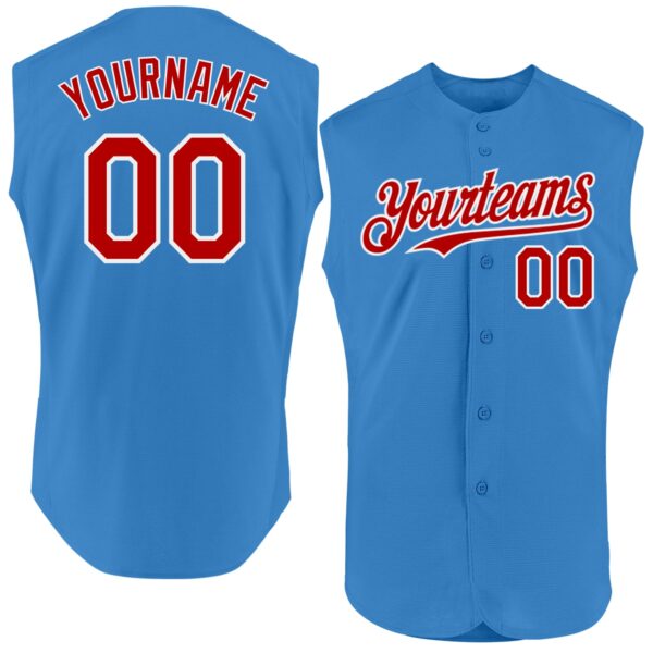 Custom Powder Blue Red-White Authentic Sleeveless Baseball Jersey