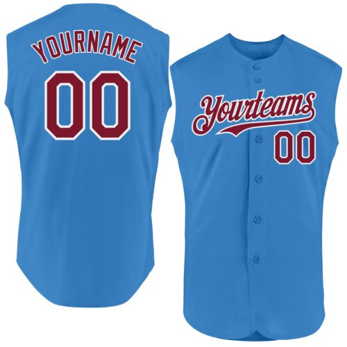 Sleeveless0281 Custom Powder Blue Crimson-White Authentic Sleeveless Baseball Jersey