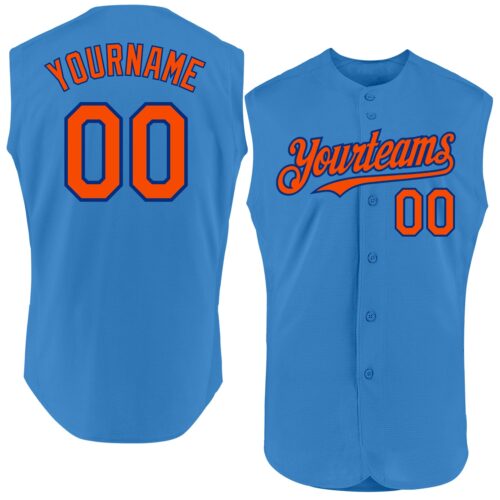 Sleeveless0285 Custom Powder Blue Orange-Royal Authentic Sleeveless Baseball Jersey