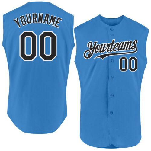 Sleeveless0290 Custom Powder Blue Black-White Authentic Sleeveless Baseball Jersey