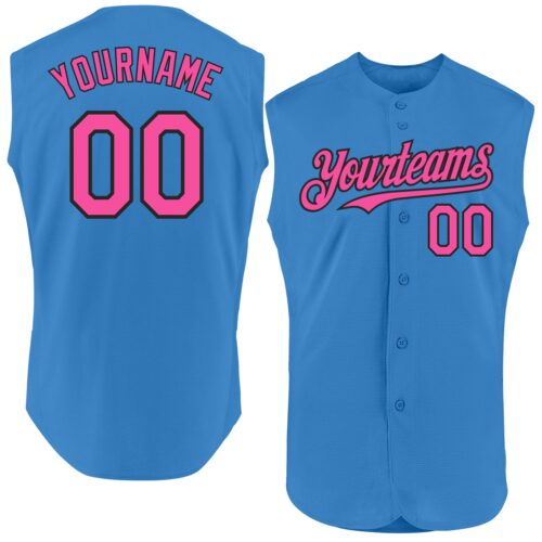 Sleeveless0291 Custom Powder Blue Pink-Black Authentic Sleeveless Baseball Jersey