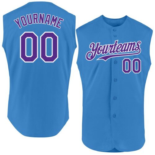 Sleeveless0295 Custom Powder Blue Purple-White Authentic Sleeveless Baseball Jersey