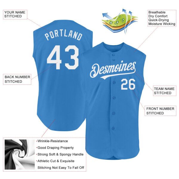 Custom Powder Blue White Authentic Sleeveless Baseball Jersey