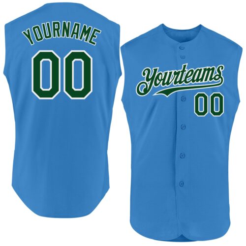 Sleeveless0297 Custom Powder Blue Green-White Authentic Sleeveless Baseball Jersey