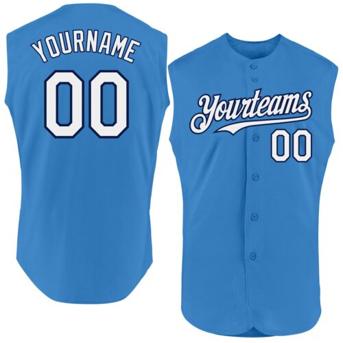 Sleeveless0298 Custom Powder Blue White-Navy Authentic Sleeveless Baseball Jersey