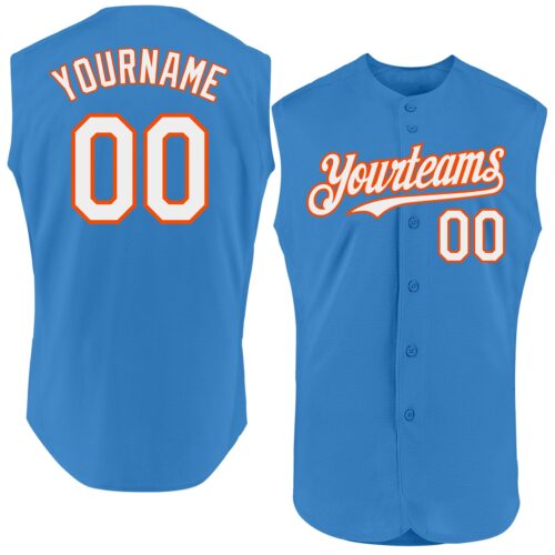 Sleeveless0304 Custom Powder Blue White-Orange Authentic Sleeveless Baseball Jersey