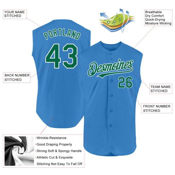 Custom Powder Blue Kelly Green-White Authentic Sleeveless Baseball Jersey