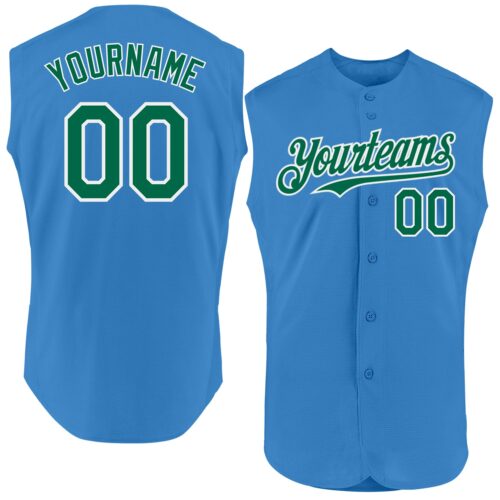 Sleeveless0305 Custom Powder Blue Kelly Green-White Authentic Sleeveless Baseball Jersey