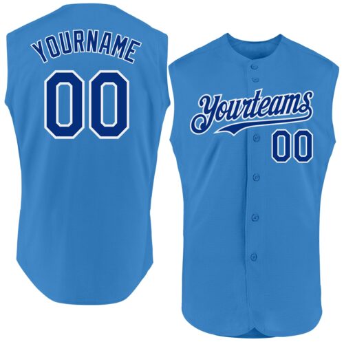 Sleeveless0306 Custom Powder Blue Royal-White Authentic Sleeveless Baseball Jersey