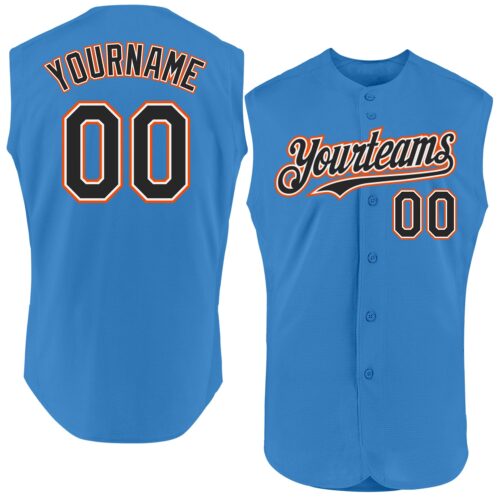 Sleeveless0310 Custom Powder Blue Black-Orange Authentic Sleeveless Baseball Jersey