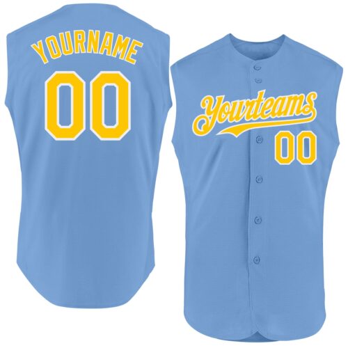 Sleeveless0315 Custom Light Blue Yellow-White Authentic Sleeveless Baseball Jersey