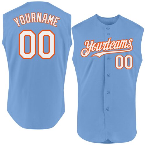 Sleeveless0318 Custom Light Blue White-Orange Authentic Sleeveless Baseball Jersey