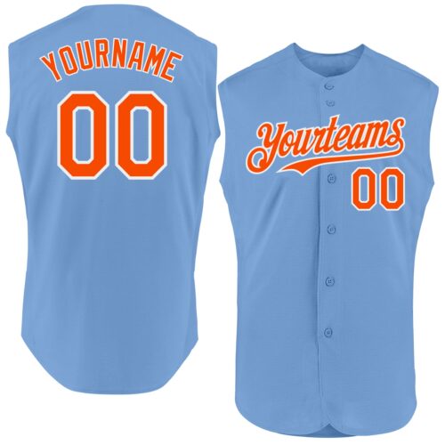 Sleeveless0319 Custom Light Blue Orange-White Authentic Sleeveless Baseball Jersey