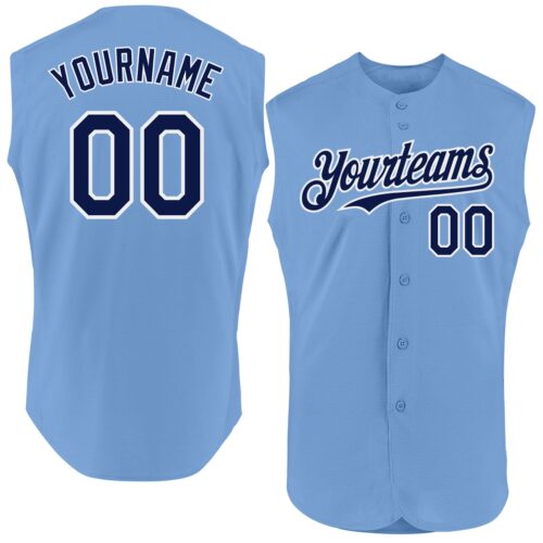 Sleeveless0320 Custom Light Blue Navy-White Authentic Sleeveless Baseball Jersey