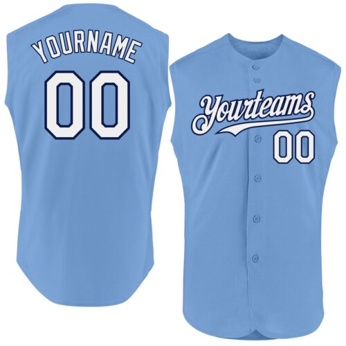 Sleeveless0321 Custom Light Blue White-Navy Authentic Sleeveless Baseball Jersey