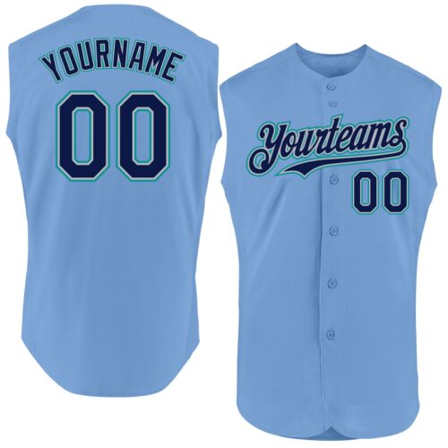 Sleeveless0322 Custom Light Blue Navy Gray-Teal Authentic Sleeveless Baseball Jersey