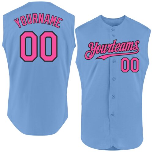Sleeveless0325 Custom Light Blue Pink-Black Authentic Sleeveless Baseball Jersey