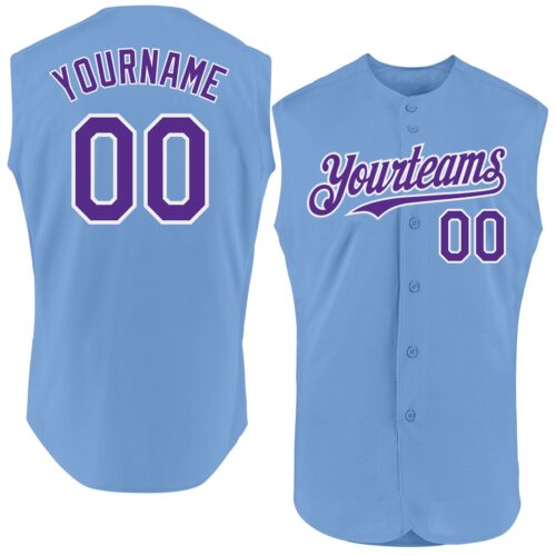 Sleeveless0328 Custom Light Blue Purple-White Authentic Sleeveless Baseball Jersey