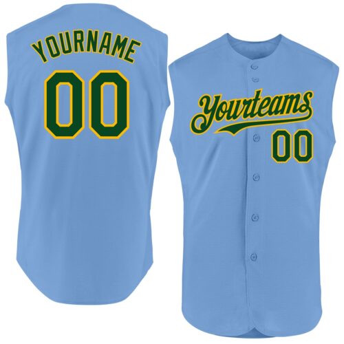 Sleeveless0329 Custom Light Blue Green-Gold Authentic Sleeveless Baseball Jersey