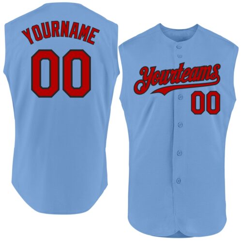 Sleeveless0332 Custom Light Blue Red-Black Authentic Sleeveless Baseball Jersey
