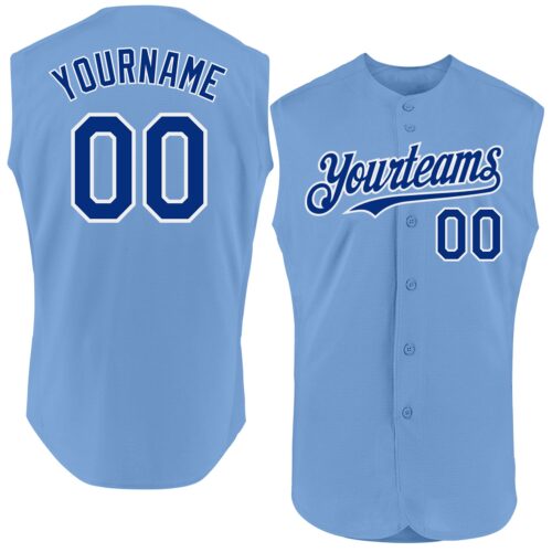 Sleeveless0334 Custom Light Blue Royal-White Authentic Sleeveless Baseball Jersey