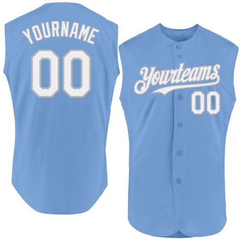 Sleeveless0335 Custom Light Blue White-Gray Authentic Sleeveless Baseball Jersey
