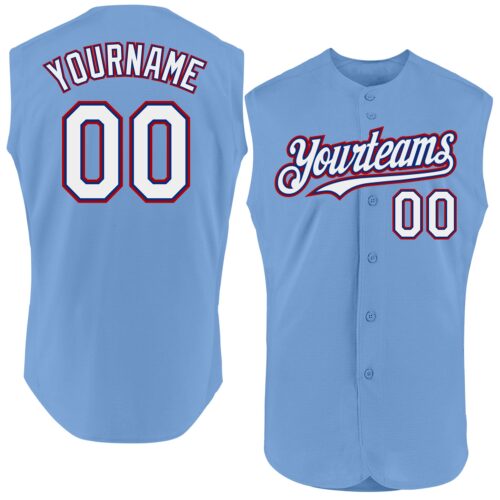 Sleeveless0336 Custom Light Blue Royal-Red Authentic Sleeveless Baseball Jersey