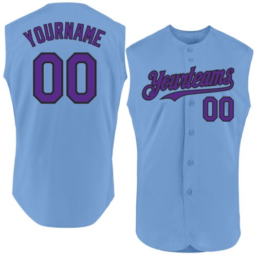 Sleeveless0337 Custom Light Blue Purple-Black Authentic Sleeveless Baseball Jersey